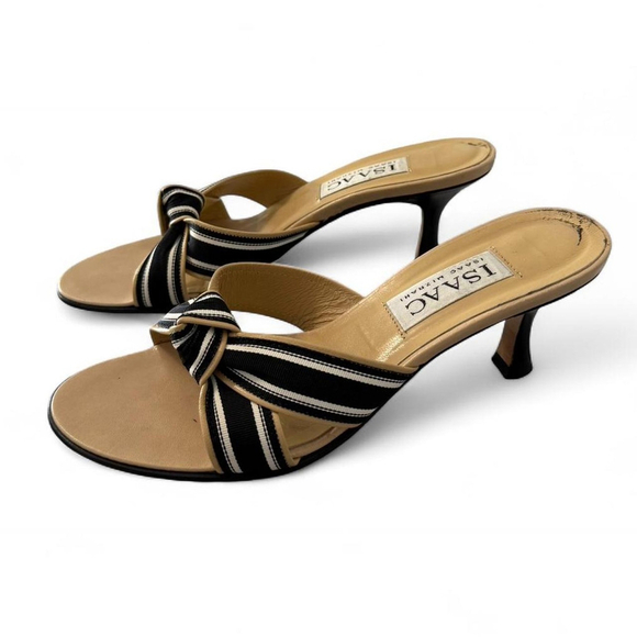 Isaac Mizrahi Open Toe Leather Kitten Heels - Size 5 - Picture 1 of 8